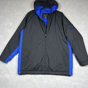 VTG 80’s Nike Parka Jacket Men’s Large Black/ Royal Blue Quilted Lined Full Zip